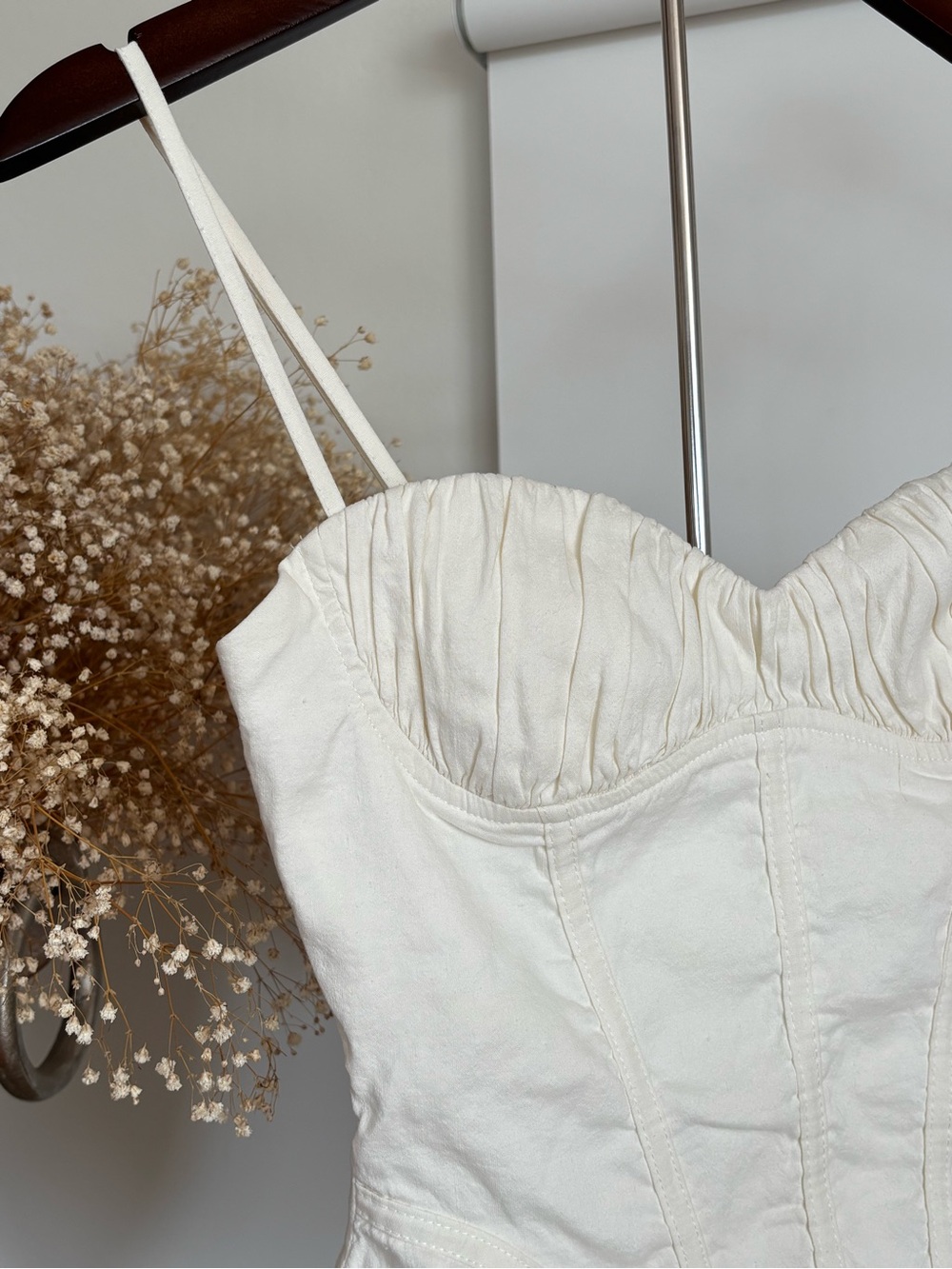 ZARA Ivory Cream Corset Bodysuit Ruched Bust Bustier Cami Strappy Top S Y2K - Picture 5 of 15